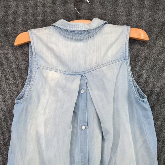 Cloth & Stone Denim Button Up Vest Womens Small Sleeveless Blue High Low Hem - Picture 7 of 12